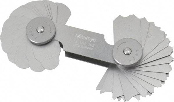 Mitutoyo - 32 Piece, 17/64 to 1/2 Inch Radius, Radius Gage Set - Style B, 1/64 Inch Graduation - Eagle Tool & Supply