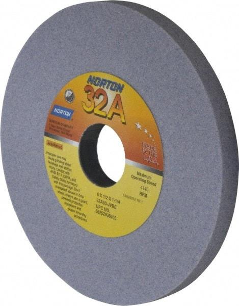 Norton - 6" Diam x 1-1/4" Hole x 1/2" Thick, J Hardness, 80 Grit Surface Grinding Wheel - Aluminum Oxide, Type 1, Medium Grade, 4,140 Max RPM, Vitrified Bond, No Recess - Eagle Tool & Supply