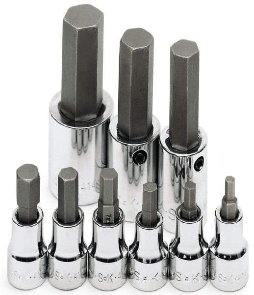 SK - 9 Piece 3/8 & 1/2" Drive Metric Hex Bit Socket Set - 4 to 17mm Hex - Eagle Tool & Supply