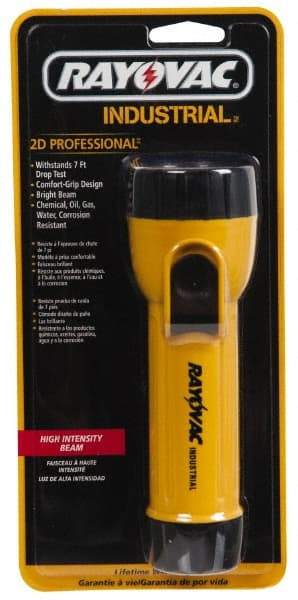 Rayovac - Incandescent Bulb, Industrial/Tactical Flashlight - Yellow Body, 2 D Batteries Not Included - Eagle Tool & Supply