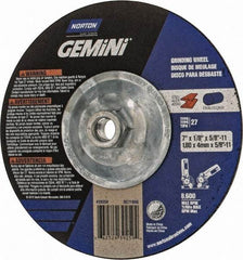 Norton - 7" Wheel Diam, 1/8" Wheel Thickness, Type 27 Depressed Center Wheel - Aluminum Oxide, 8,600 Max RPM, Compatible with Angle Grinder - Eagle Tool & Supply
