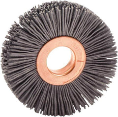 Weiler - 2" OD, 1/2" Arbor Hole, Nylon Wheel Brush - 3/8" Face Width, 1/2" Trim Length, 0.022" Filament Diam, 10,000 RPM - Eagle Tool & Supply