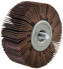 Merit Abrasives - 2-1/2" Diam x 1" Face Width, Fine Aluminum Oxide Coated Mounted Flap Wheel - 1/4-20 Threaded Mount, 120 Grit, Cloth Backing, 20,000 Max RPM - Eagle Tool & Supply