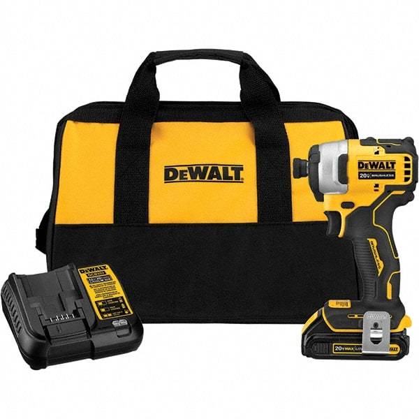 DeWALT - Atomic 20 Volt, 1/4" Drive, 1,700 In/Lb Torque, Cordless Impact Driver - Mid-Handle, 2800 RPM, 1 Lithium-Ion Battery Included - Eagle Tool & Supply