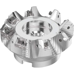 Seco - 80mm Cut Diam, 27mm Arbor Hole, 6mm Max Depth of Cut, 48° Indexable Chamfer & Angle Face Mill - 8 Inserts, SN.. Insert, Right Hand Cut, 8 Flutes, Through Coolant, Series R220.54 - Eagle Tool & Supply