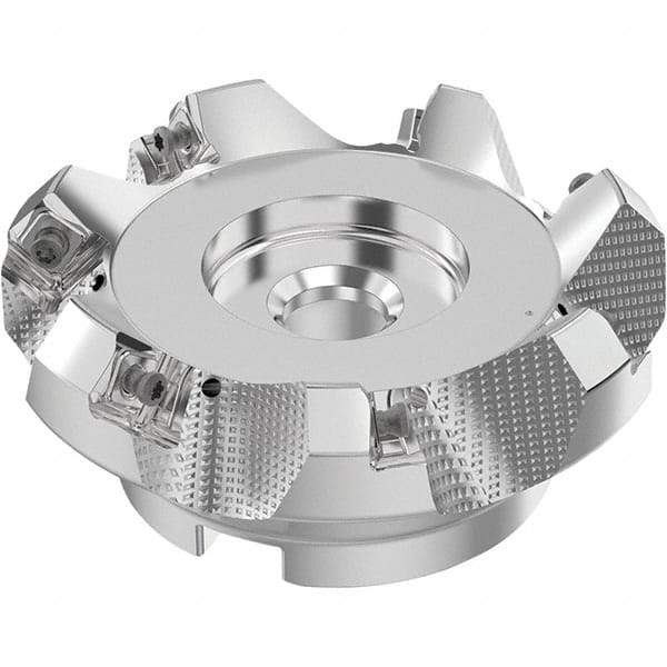 Seco - 100mm Cut Diam, 32mm Arbor Hole, 6mm Max Depth of Cut, 48° Indexable Chamfer & Angle Face Mill - 7 Inserts, SN.. Insert, Right Hand Cut, 7 Flutes, Through Coolant, Series R220.54 - Eagle Tool & Supply