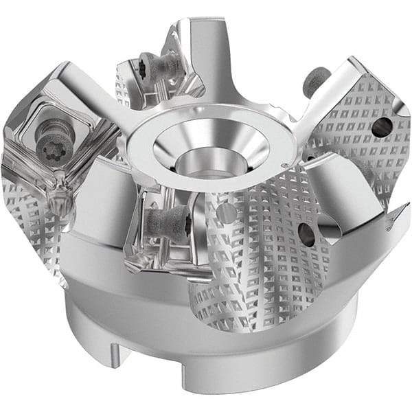 Seco - 2" Cut Diam, 3/4" Arbor Hole, 0.236" Max Depth of Cut, 48° Indexable Chamfer & Angle Face Mill - 5 Inserts, SN.. Insert, Right Hand Cut, 5 Flutes, Through Coolant, Series R220.54 - Eagle Tool & Supply