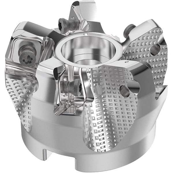 Seco - 2" Cut Diam, 3/4" Arbor Hole, 0.315" Max Depth of Cut, 71° Indexable Chamfer & Angle Face Mill - 5 Inserts, SN.. Insert, Right Hand Cut, 5 Flutes, Through Coolant, Series R220.56 - Eagle Tool & Supply