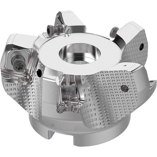 Seco - 2-1/2" Cut Diam, 3/4" Arbor Hole, 0.315" Max Depth of Cut, 71° Indexable Chamfer & Angle Face Mill - 5 Inserts, SN.. Insert, Right Hand Cut, 5 Flutes, Through Coolant, Series R220.56 - Eagle Tool & Supply