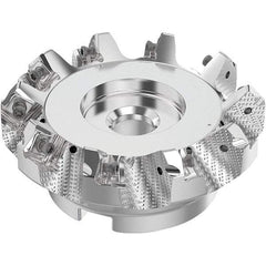Seco - 4" Cut Diam, 1-1/2" Arbor Hole, 0.236" Max Depth of Cut, 48° Indexable Chamfer & Angle Face Mill - 10 Inserts, SN.. Insert, Right Hand Cut, 10 Flutes, Through Coolant, Series R220.54 - Eagle Tool & Supply