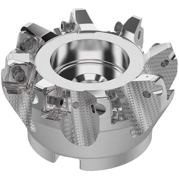 Seco - 80mm Cut Diam, 27mm Arbor Hole, 8mm Max Depth of Cut, 71° Indexable Chamfer & Angle Face Mill - 8 Inserts, SN.. Insert, Right Hand Cut, 8 Flutes, Through Coolant, Series R220.56 - Eagle Tool & Supply