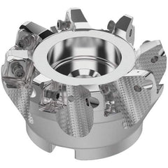 Seco - 80mm Cut Diam, 27mm Arbor Hole, 8mm Max Depth of Cut, 71° Indexable Chamfer & Angle Face Mill - 8 Inserts, SN.. Insert, Right Hand Cut, 8 Flutes, Through Coolant, Series R220.56 - Eagle Tool & Supply