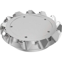 Seco - 8" Cut Diam, 2-1/2" Arbor Hole, 0.236" Max Depth of Cut, 48° Indexable Chamfer & Angle Face Mill - 12 Inserts, SN.. Insert, Right Hand Cut, 12 Flutes, Through Coolant, Series R220.54 - Eagle Tool & Supply