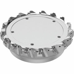 Seco - 8" Cut Diam, 2-1/2" Arbor Hole, 0.315" Max Depth of Cut, 71° Indexable Chamfer & Angle Face Mill - 17 Inserts, SN.. Insert, Right Hand Cut, 17 Flutes, Through Coolant, Series R220.56 - Eagle Tool & Supply