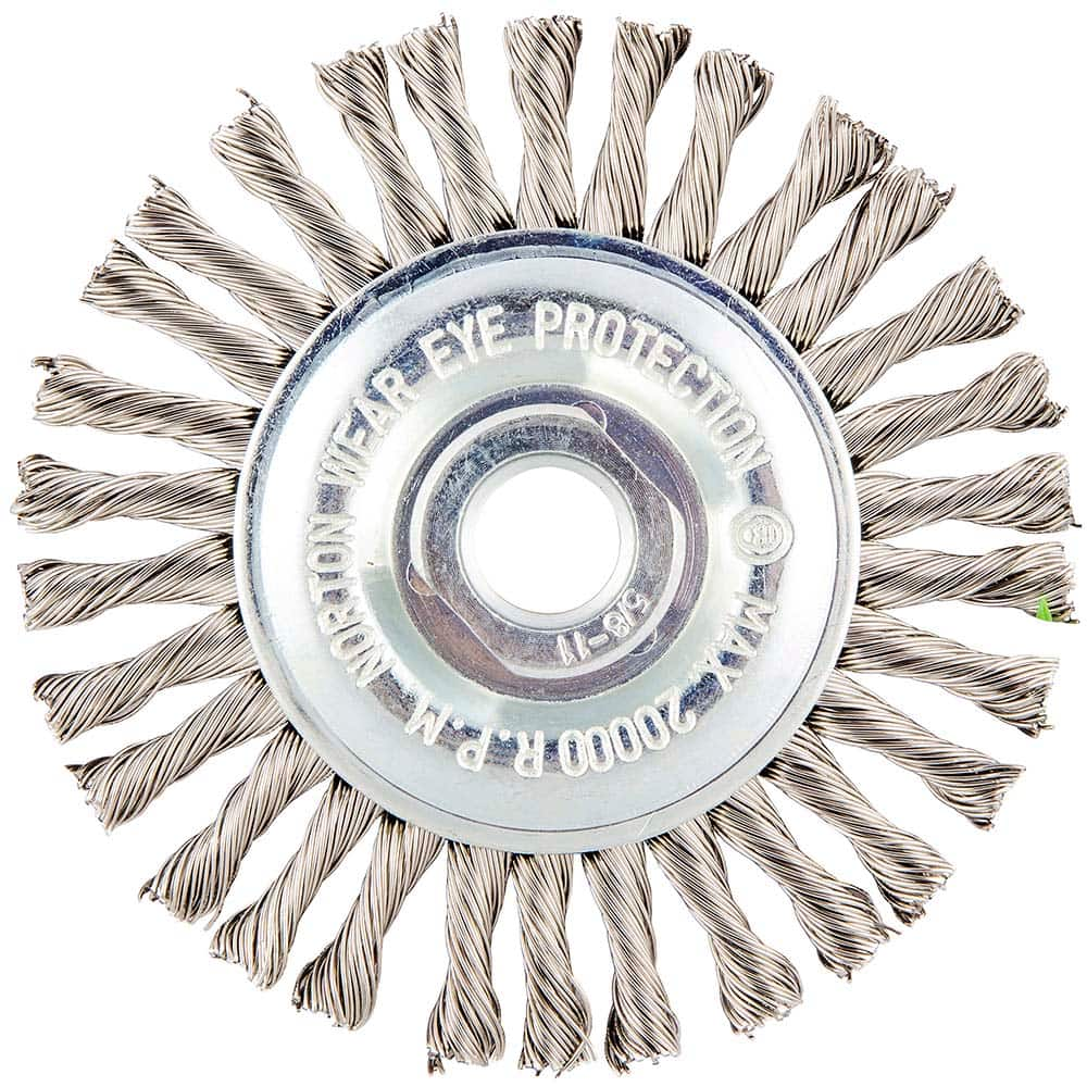 Norton - 4" OD, 5/8-11 Arbor Hole, Stringer Bead Twist Knot Stainless Steel Wheel Brush - Eagle Tool & Supply