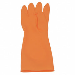 Size 9-Premium Cleanroom chemical handlers natural rubber latex gloves, 20 mil, 15″ length, embossed palm, orange. Cleanroom packaged, 1 pair per poly bag, 10 pair per master poly bag, 10 master poly bags per case. - Eagle Tool & Supply