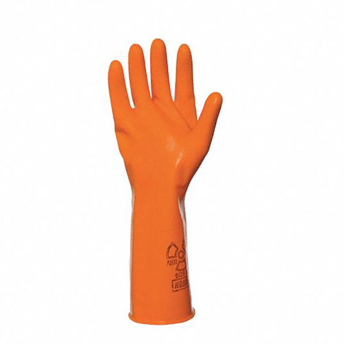 Size 8-Anti-C 100% Natural Rubber Latex Gloves, 18 mil, 15″ length. Orange - Eagle Tool & Supply