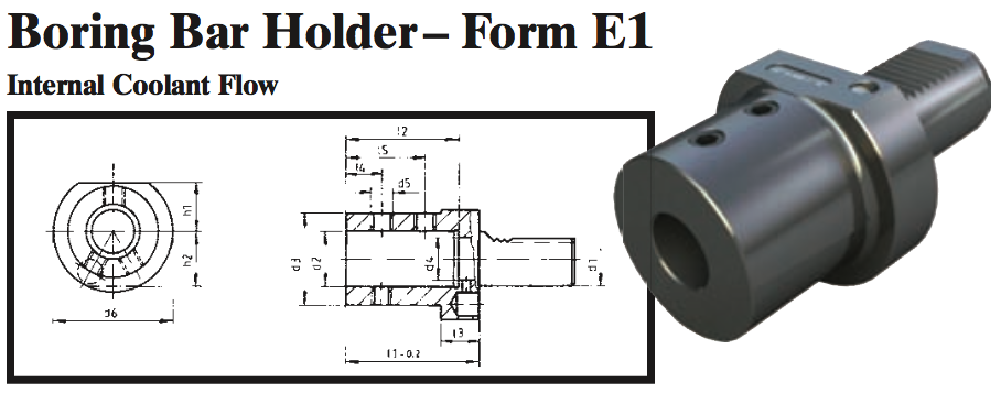 VDI Boring Bar Holder - Form E1 (Internal Coolant Flow) - Part #: CNC86 51.3012 - Eagle Tool & Supply