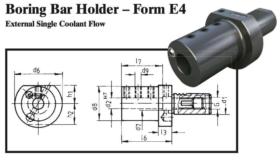 VDI Boring Bar Holder - Form E4 (External Single Coolant Flow) - Part #: CNC86 54.4008 - Eagle Tool & Supply