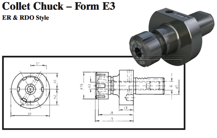 VDI Collet Chuck - Form E3 (ER & RDO Style) - Part #: CNC86 53.2525 - Eagle Tool & Supply