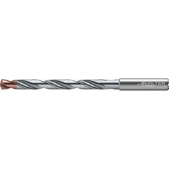 14 mm Dia. × 14 mm Shank × 133 mm Flute Length × 182 mm OAL, 8xD, 140 Degrees, Axial Inclined Exit, DIN 6535 HA, Cylindrical Solid Carbide Drill DC175 WJ30RY