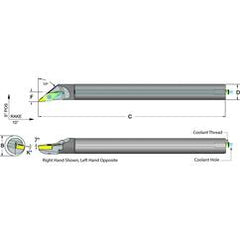 .500 Shank Coolant Thru Boring Bar- -50° Lead Angle for VCMT 221 Style Inserts - Eagle Tool & Supply