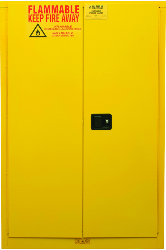 45 Gallon - All Welded - FM Approved - Flammable Safety Cabinet - Manual Doors - 2 Shelves - Safety Yellow - Eagle Tool & Supply