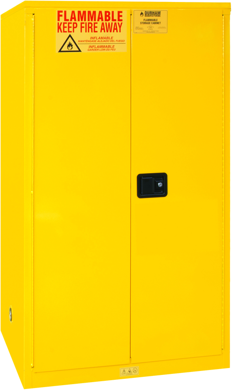 60 Gallon - All Welded -FM Approved - Flammable Safety Cabinet - Manual Doors - 2 Shelves - Safety Yellow - Eagle Tool & Supply