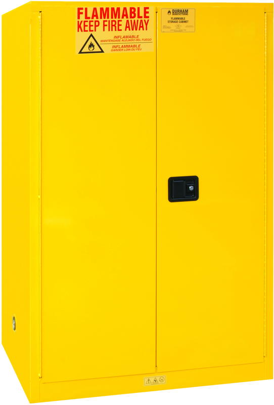 90 Gallon - All Welded - FM Approved - Flammable Safety Cabinet - Manual Doors - 2 Shelves - Safety Yellow - Eagle Tool & Supply