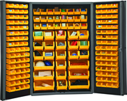 48"W - 14 Gauge - Lockable Cabinet - With 176 Yellow Hook-on Bins - Deep Door Style - Black - Eagle Tool & Supply