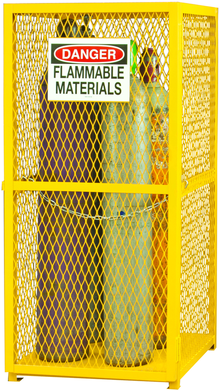 30" W - All welded - Angle Iron Frame with Mesh Side - Vertical Gas Cylinder Cabinet - Magnet Door - Safety Yellow - Eagle Tool & Supply