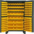 48"W - 14 Gauge - Lockable Cabinet - With 171 Yellow Hook-on Bins - Flush Door Style - Gray - Eagle Tool & Supply