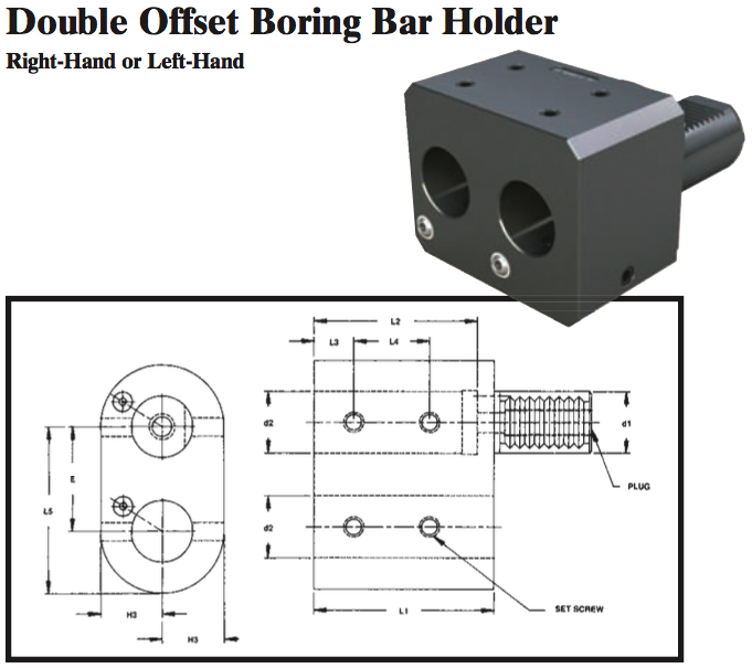 VDI Double Offset Boring Bar Holder (Left Hand) - Part #: CNC86 92.4032 - Eagle Tool & Supply
