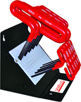 10 Piece - 3/32 - 3/8" T-Handle Style - 6'' Arm- Hex Key Set with Plain Grip in Stand - Eagle Tool & Supply