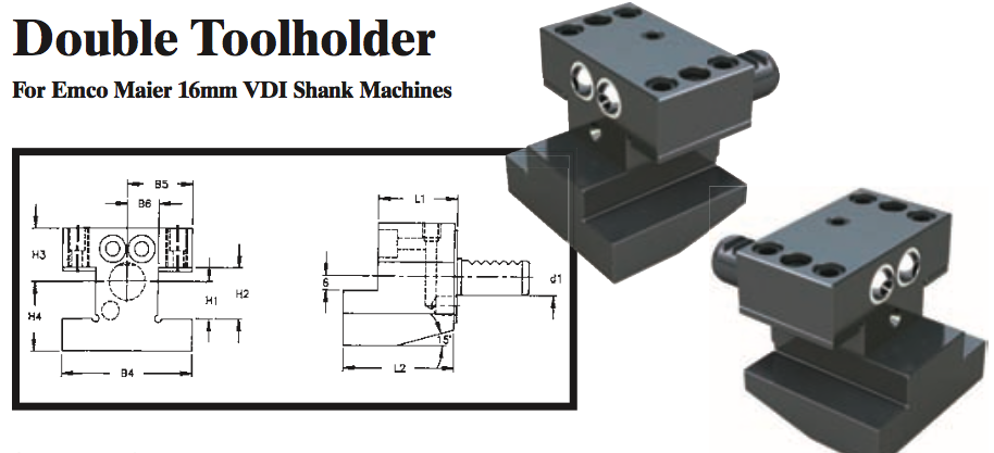 Double Toolholder - Standard (Top) (For Emco Maier 16mm VDI Shank Machines) - Part #: CNC86 E41.1616 - Eagle Tool & Supply