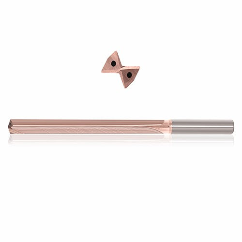 0.4375 mm Dia. × 12 mm Shank × 215 mm Flute Length × 265 mm OAL, 16xD, 130°, ZircoPlus, 2 Flute, Coolant Thru, h6, Cylindrical, Solid Carbide Drill