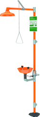 Guardian combination eyewash and shower station. Eyewash features a plastic bowl with two GS-Plus™ spray-type outlet heads that deliver a flood of water for rinsing eyes. - Eagle Tool & Supply