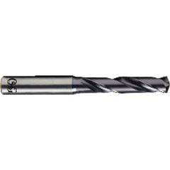 3.6 mm Dia. × 6 mm Shank × 20 mm Flute Length × 62 mm OAL, 3xD, TiAlN, 2xD Flute, Coolant Thru, H6 Solid Carbide Drill - Exact Industrial Supply
