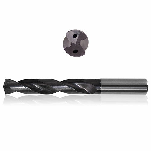 0.2441 mm Dia. × 8 mm Shank × 53 mm Flute Length × 91 mm OAL, 5xD, 140°, Sistral, 2 Flute, Coolant Thru, h6, Cylindrical, Solid Carbide Drill