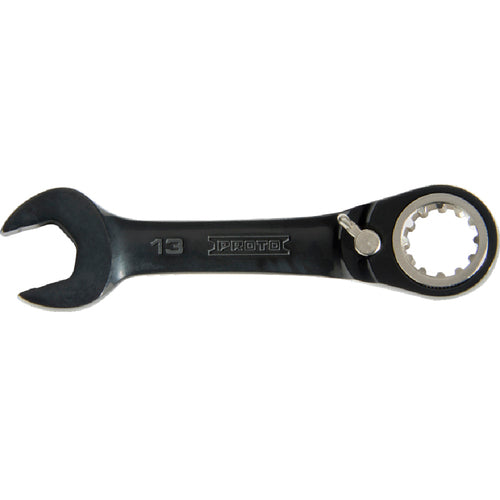 Proto Black Chrome Combination Stubby Reversible Ratcheting Wrench 12 mm - Spline - Eagle Tool & Supply