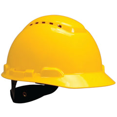 ‎3M Hard Hat with Uvicator H-702V-UV Vented Yellow 4-Point Ratchet Suspension - Eagle Tool & Supply