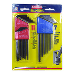 18 Pieces-0.050″-1/4″ & 1.5 mm-6 mm Long Arm Style - Ball End Hex Key Set - Eagle Tool & Supply