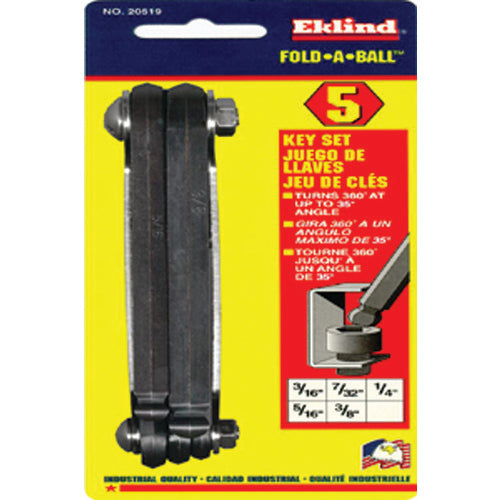 5 Pieces-3/16″-3/8″ Fold Up Style - Ball End Hex Key Set - Eagle Tool & Supply