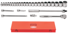 29 Piece - #9323644 - 10 to 21mm - 1/2" Drive - 12 Point - Metric Socket Set - Eagle Tool & Supply