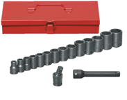 16 Piece - #9324566 - 10 to 27mm - 1/2" Drive - 6 Point - Metric Deep Impact Socket Set - Eagle Tool & Supply