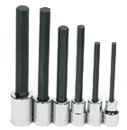 6 Piece - #9321329 - 1/4; 5/16; 3/8; 1/2; 9/16; 5/8" - 1/2" Drive - Socket Drive Extra Long Hex Bit Set - Eagle Tool & Supply