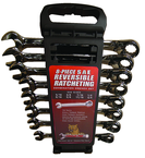 8 Piece - 5/16 to 3/4" - 15° Offset - Reversible Ratcheting Combination Wrench Set - Eagle Tool & Supply