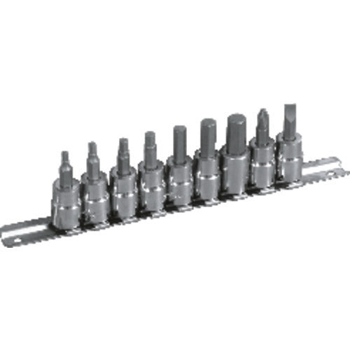 10 Piece - #1361 - #2 Phillips; 1/8″, 5/32″, 3/16″, 7/32″, 1/4″, 5/16″, 3/8″ Hex; 1/4″ Slotted–3/8″ Drive - Socket Drive Hex Bit Set - Eagle Tool & Supply