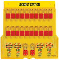 Padllock Wall Station - 22 x 22 x 1-3/4''-With (20) 1106 Aluminum Padlocks - Eagle Tool & Supply