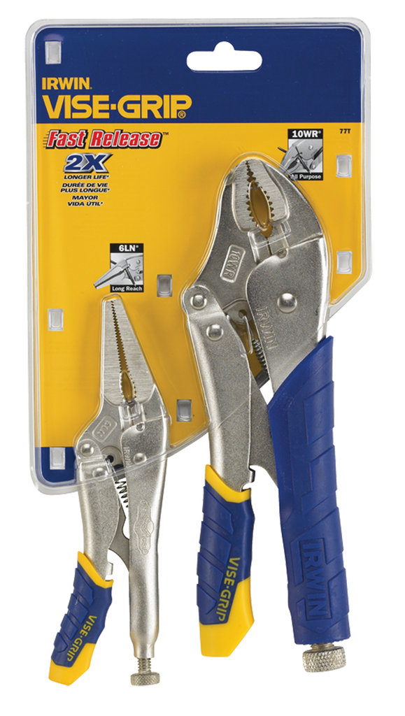 Fast Release Curved Jaw Locking Pliers Set -- 2 Pieces -- Includes: 10" Curved Jaw & 6" Long Nose - Eagle Tool & Supply